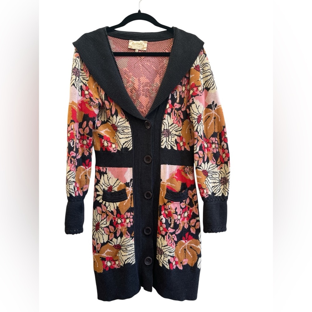 Lia Molly Anthropologie Floral Intarsia Cardigan Sweater Coat Boho Cottagecore